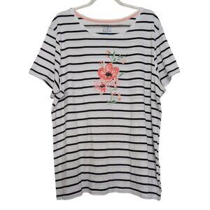 Croft & Barrow Stripe Floral Classic Tee Womens Size XXL White Short Sleeve